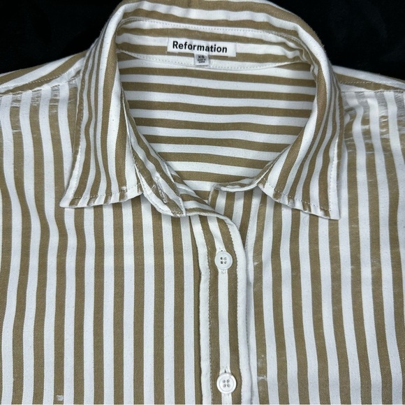 Reformation Womens Striped Button Down Deadstock XS Shirt Distressed - Picture 3 of 12